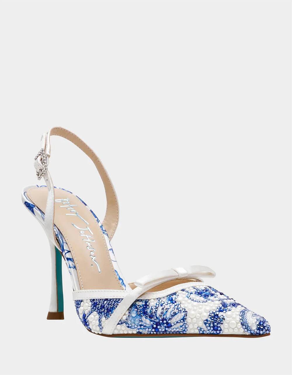 NEW BETSEY JOHNSON women's roza slingback heels in white/blue